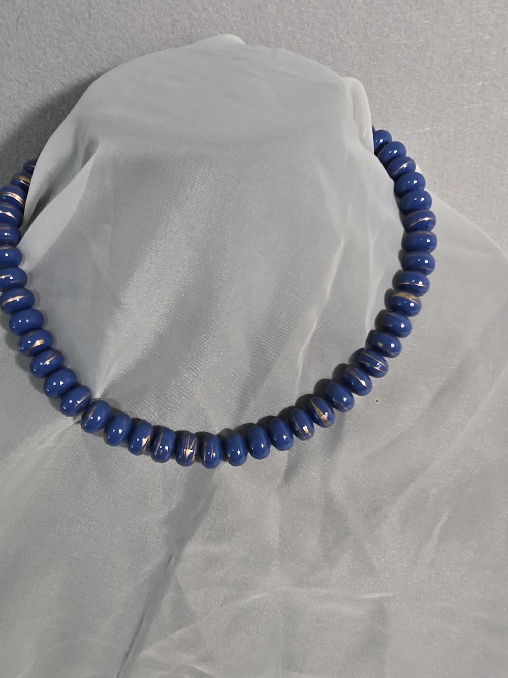 VTG 70s Cobalt Blue Resin & Gold Swirl Mod Necklace